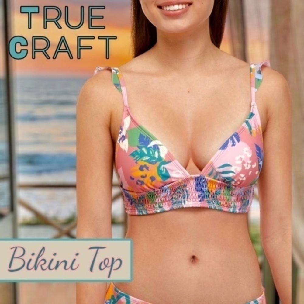 TRUE CRAFT Jungle Print Ruffled Smocked Swim Bralette